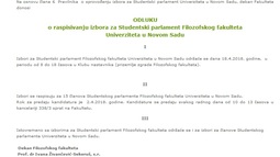 ОДЛУКА о расписивању избора за Студентски парламент Филозофског факултета Универзитета у Новом Саду